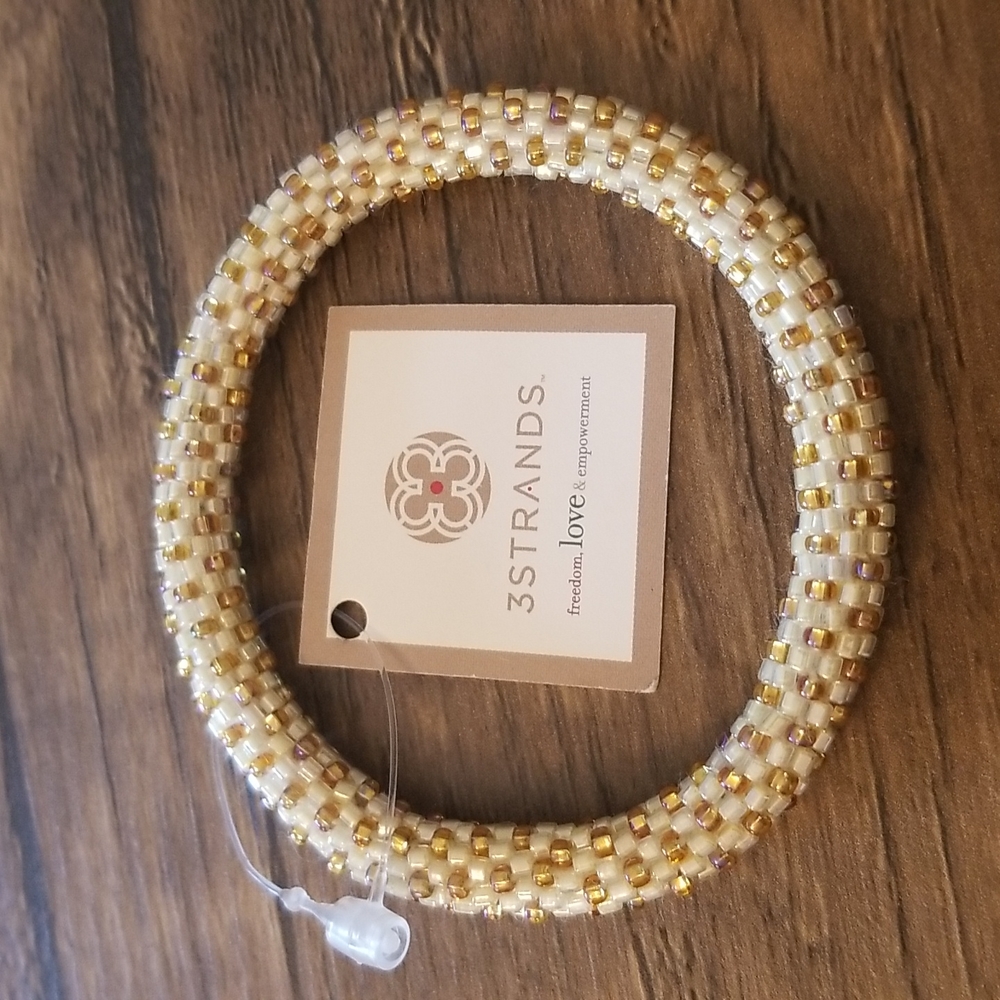 3Strands Beaded Bracelet, Gold, NWT